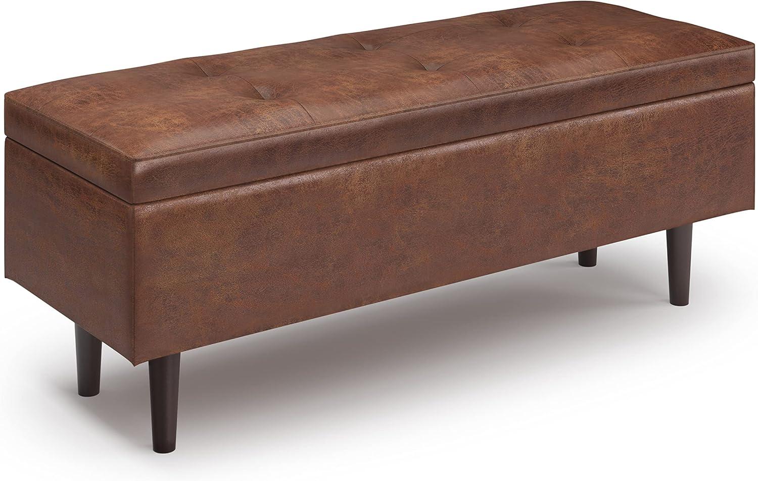 Shay 48" Saddle Brown Faux Leather Storage Ottoman