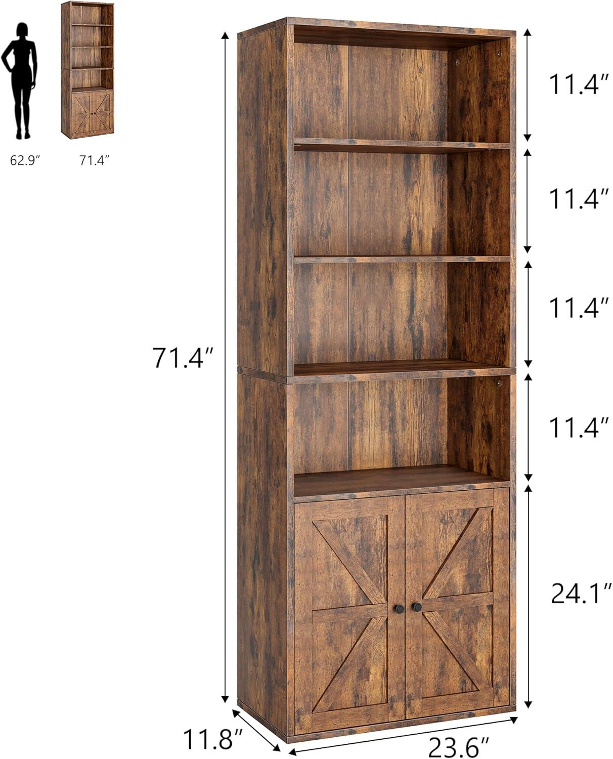 Rustic Brown Wood Farmhouse Bookcase with Doors