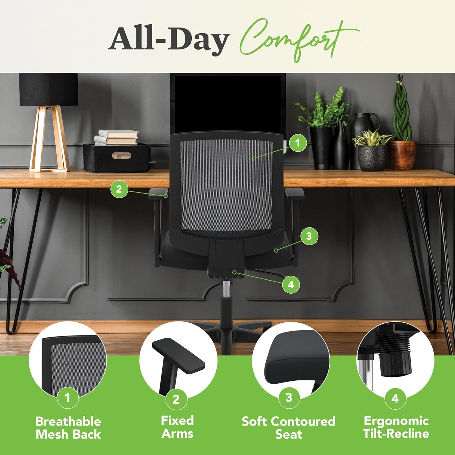 HON Mesh Mid-Back Task Chair Fabric Black Seat - Black Back - 5-star Base - 19.50" Seat Width x 18.25" Seat Depth - 26" Width x 26" Depth x 40.5" Height