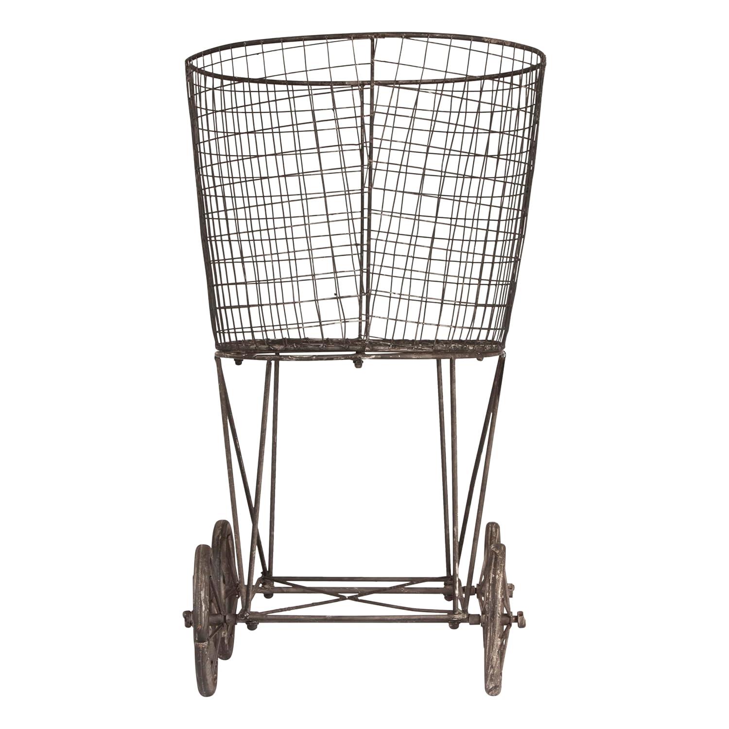 Metal Vintage Laundry Basket with Wheels - Storied Home: Garment Storage, Multipurpose Basket