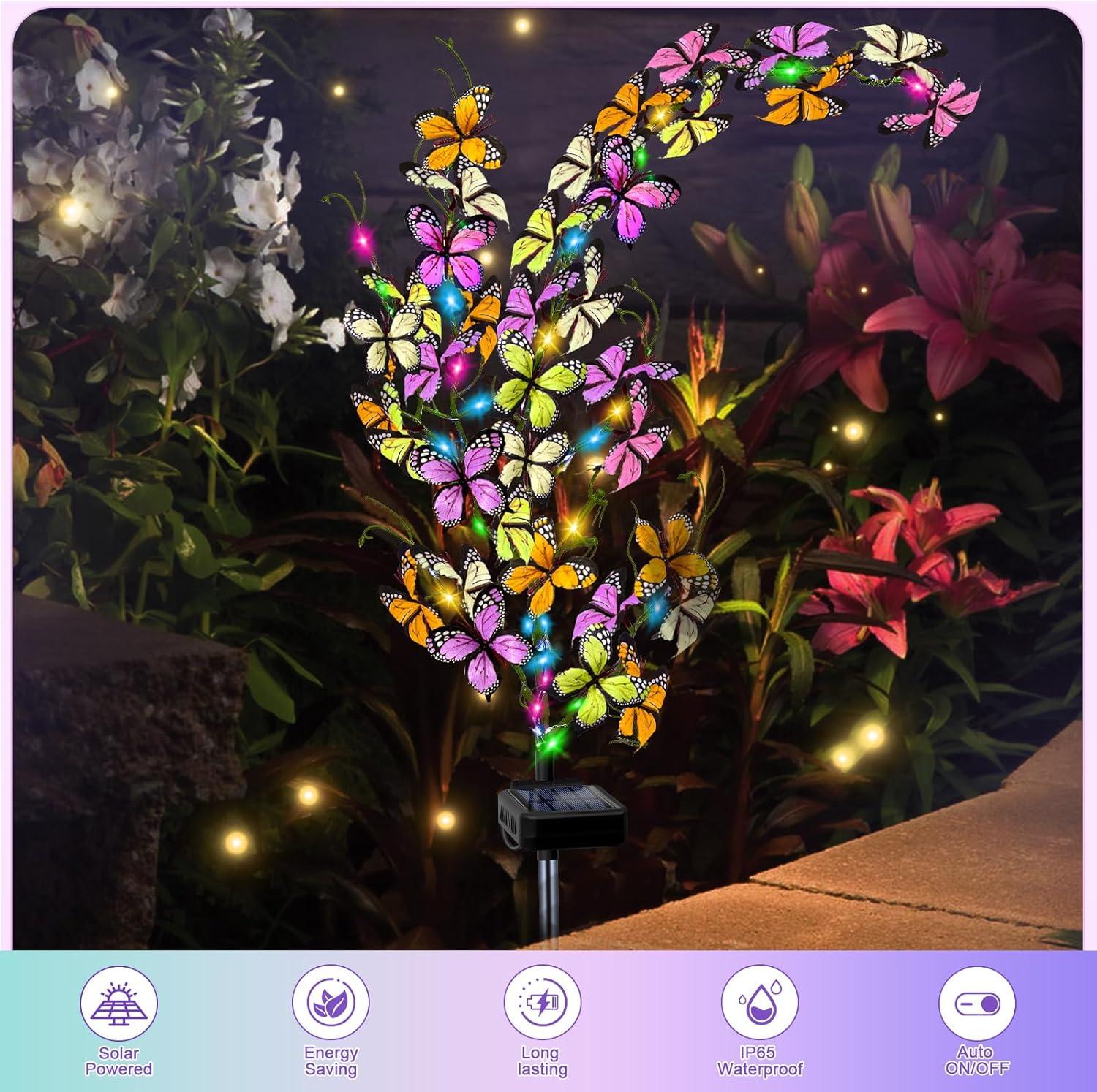 AYUQI 2 Pack Solar Lights, Solar Garden Stake Lights with Butterflies Decoration Outdoor Lights, Waterproof Solar Butterfly Lights for Patio Yard Pathway Garden Decor