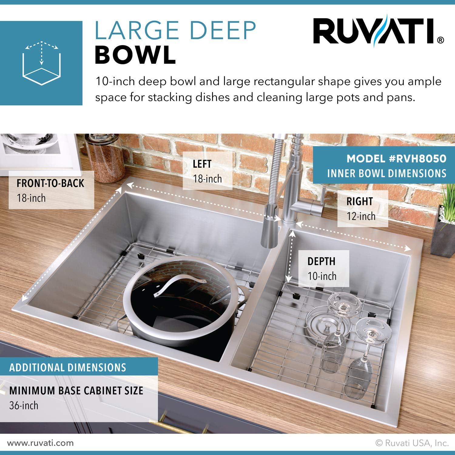 Ruvati 33 x 22 inch Drop-in 60/40 Double Bowl Zero Radius Topmount Stainless Steel Kitchen Sink