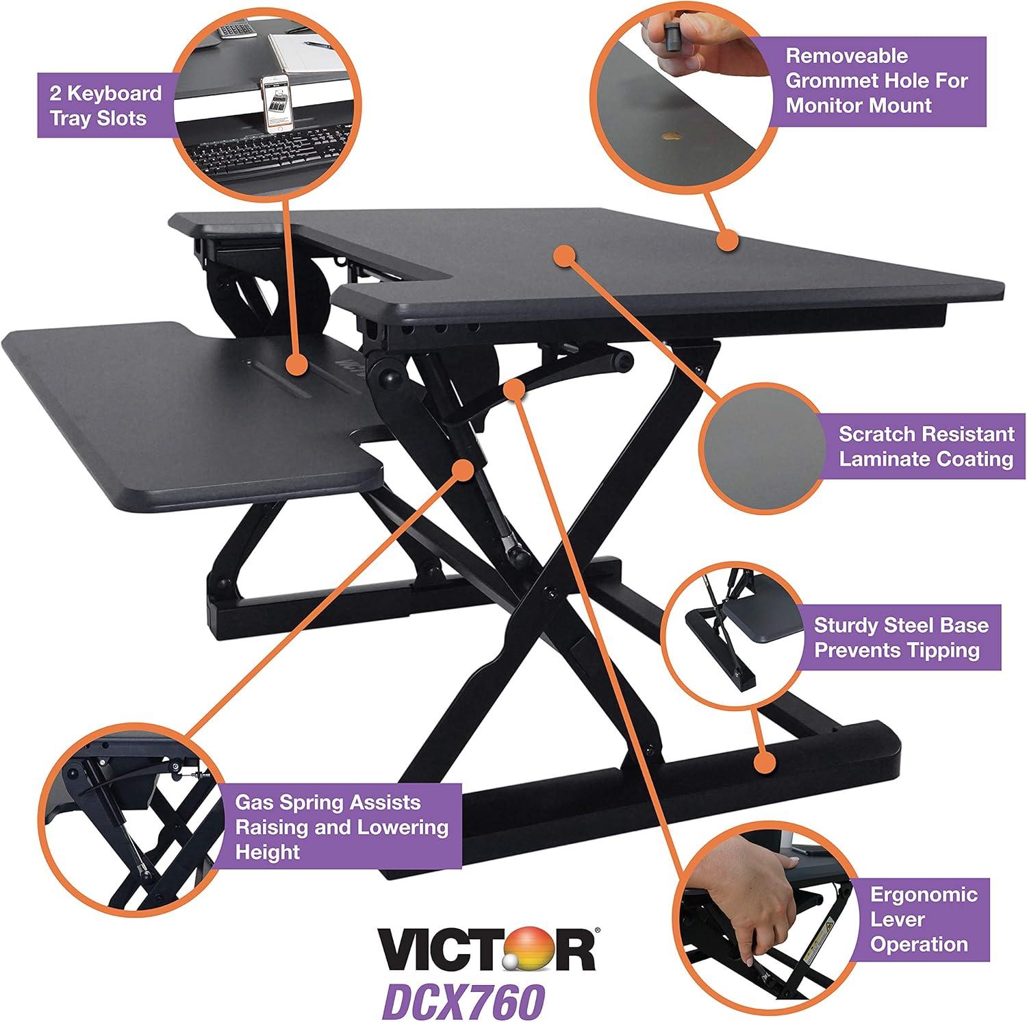 Victor Technology DCX760 High Rise Height Adjustable Standing Desk With Keyboard Tray