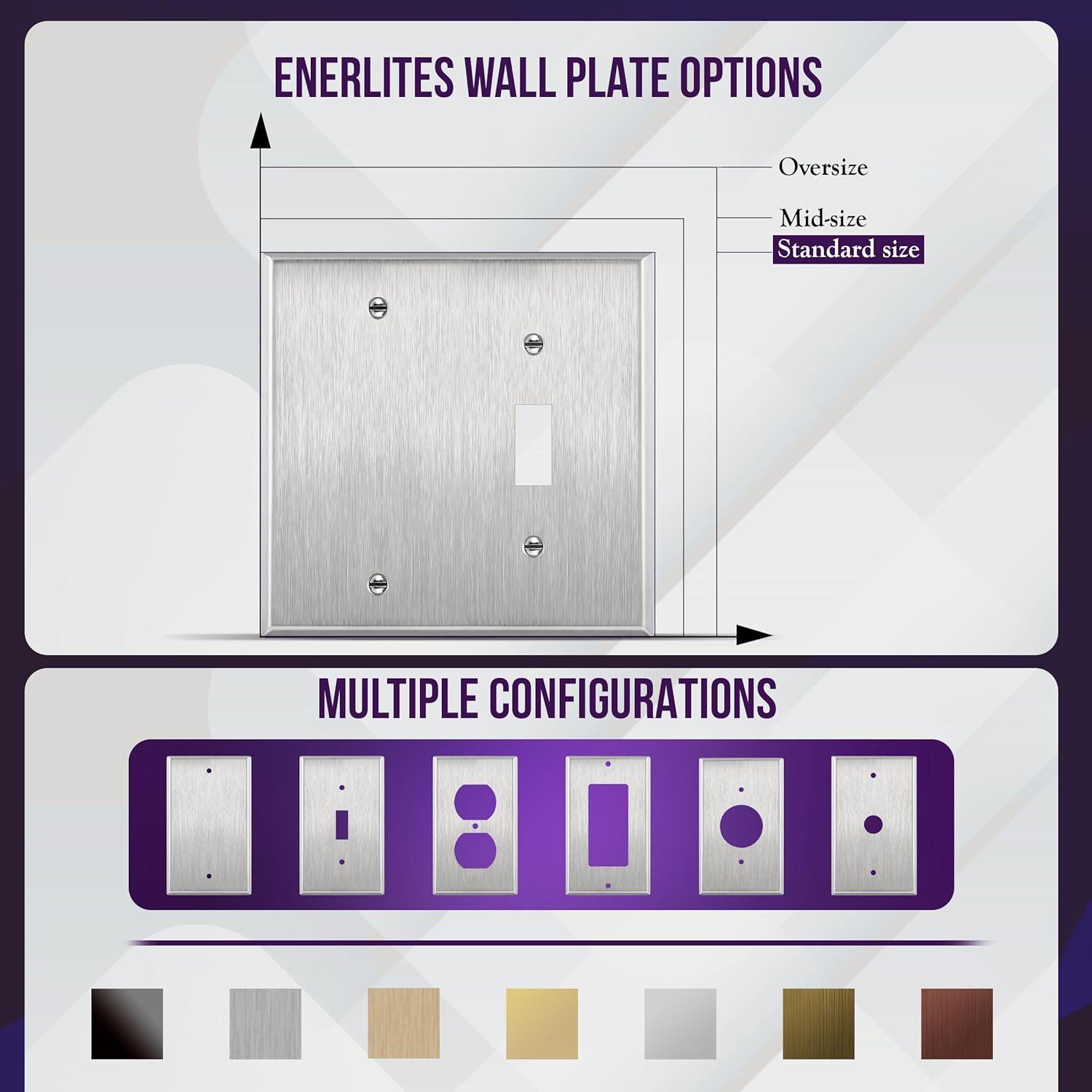 ENERLITES Combination Blank Device or Toggle Light Switch Metal Wall Plate, Corrosive Resistant, Size 2-Gang 4.50" x 4.57", 770111, 430 Stainless Steel, UL Listed, Silver