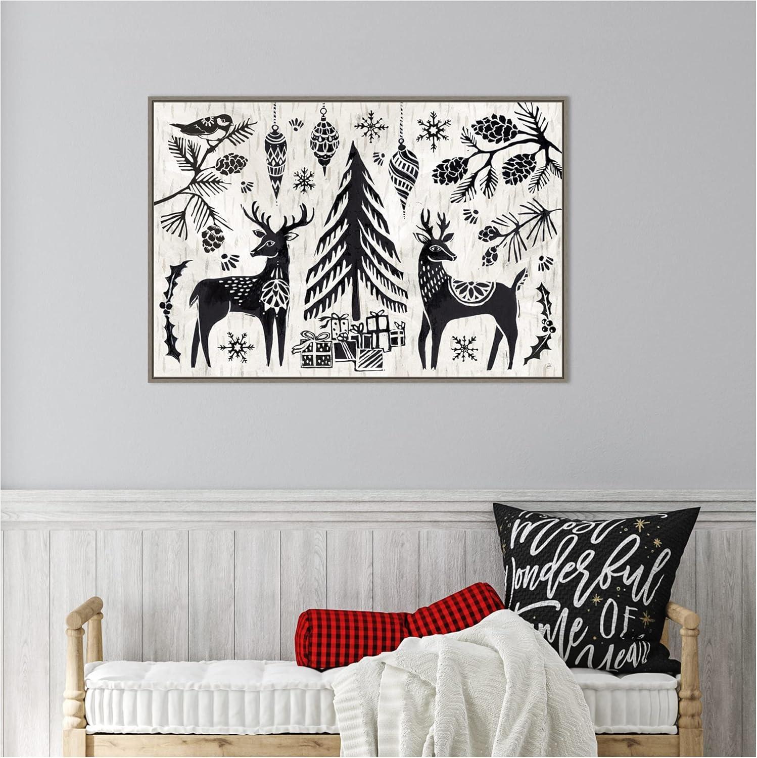 Amanti Art Woodcut Christmas I Framed Canvas Wall Art Print