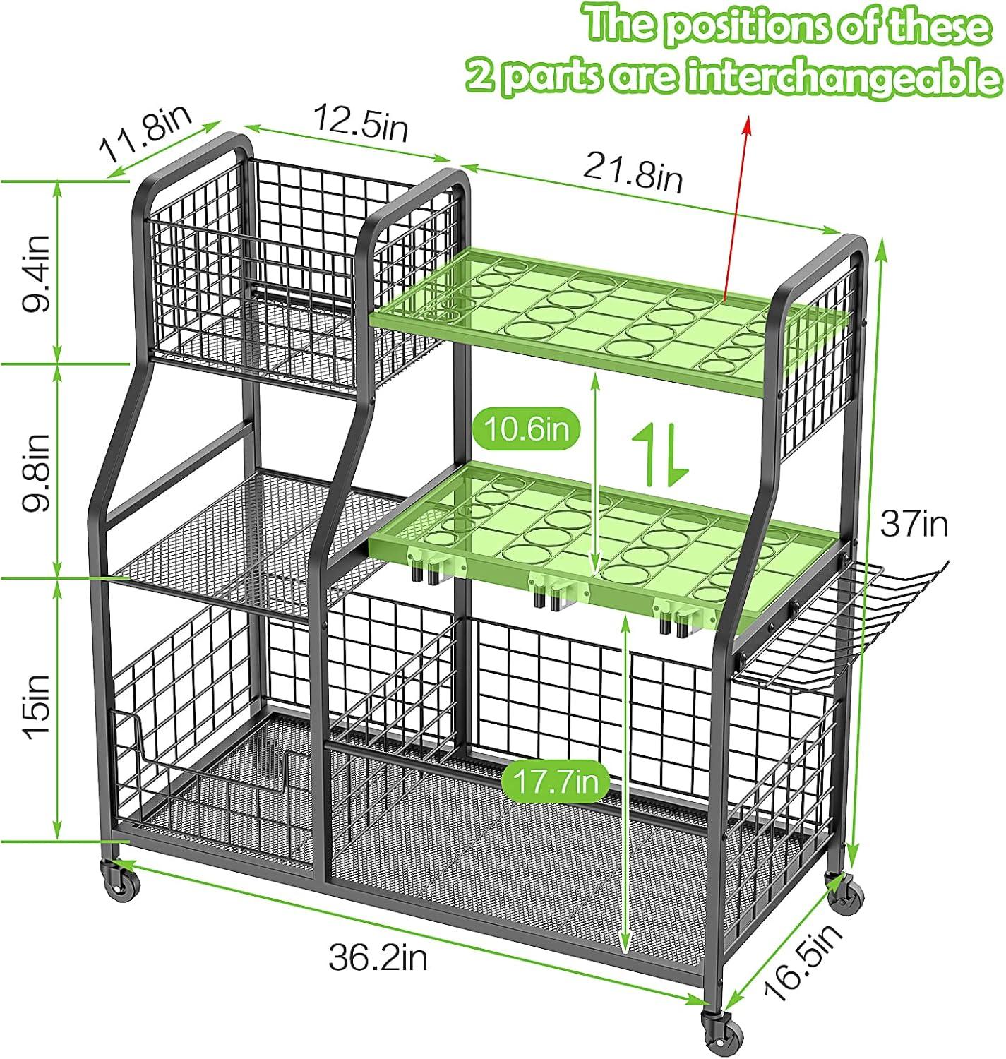 Black Steel 3-Tier Garden Tool Organizer with Wheels