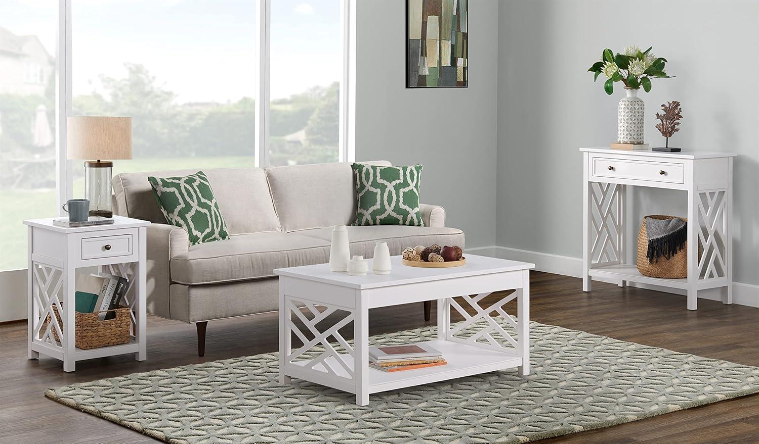 36" Middlebury Coffee Table, End Table and Console Table White - Alaterre Furniture: 3-Piece Wooden Furniture Set with Drawers