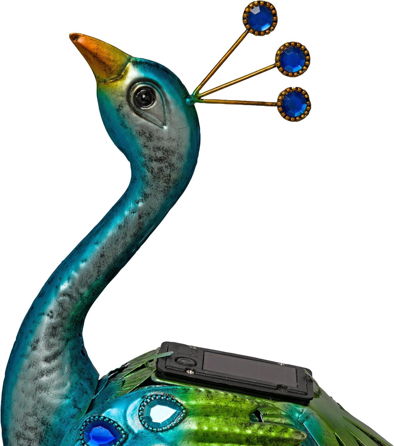 Alpine Corporation LED Solar Garden Peacock: Iron Sculpture, Outdoor Decor, 20" Height