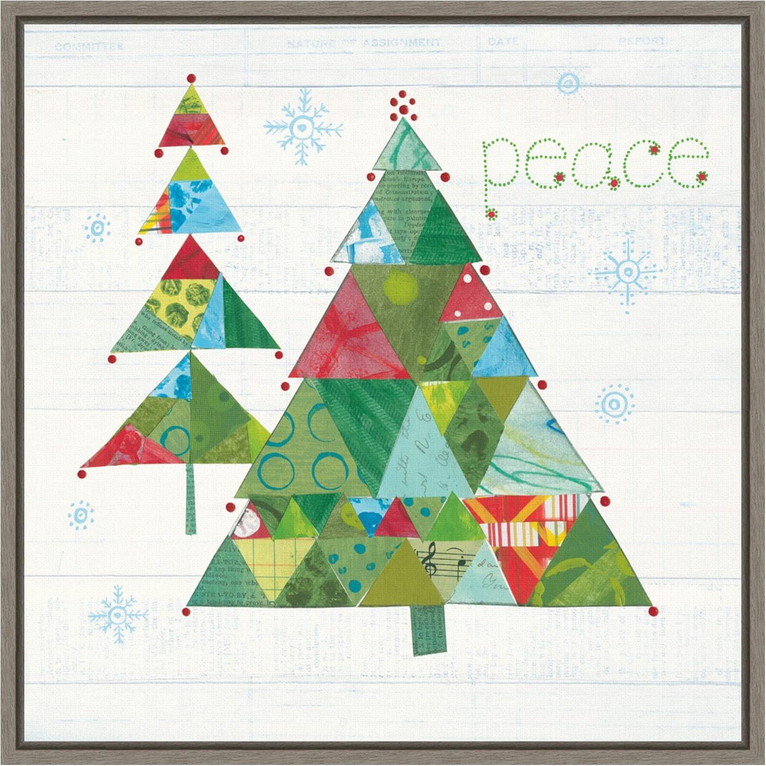 Christmas Patchwork Tree Canvas Wall Art with Grey Frame