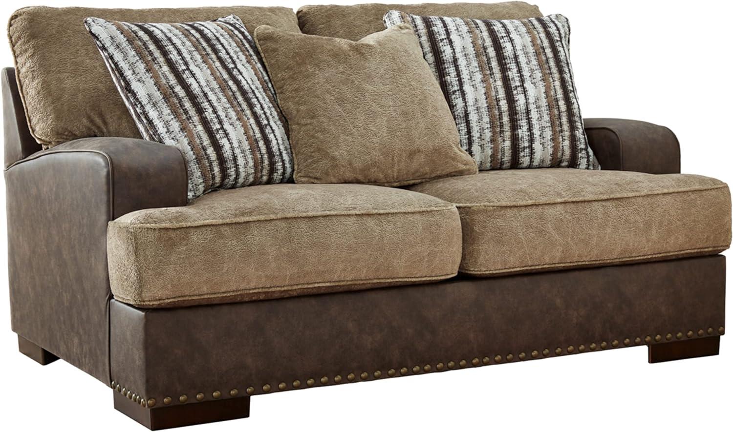 Brown Faux Leather Nailhead Track Arm Loveseat