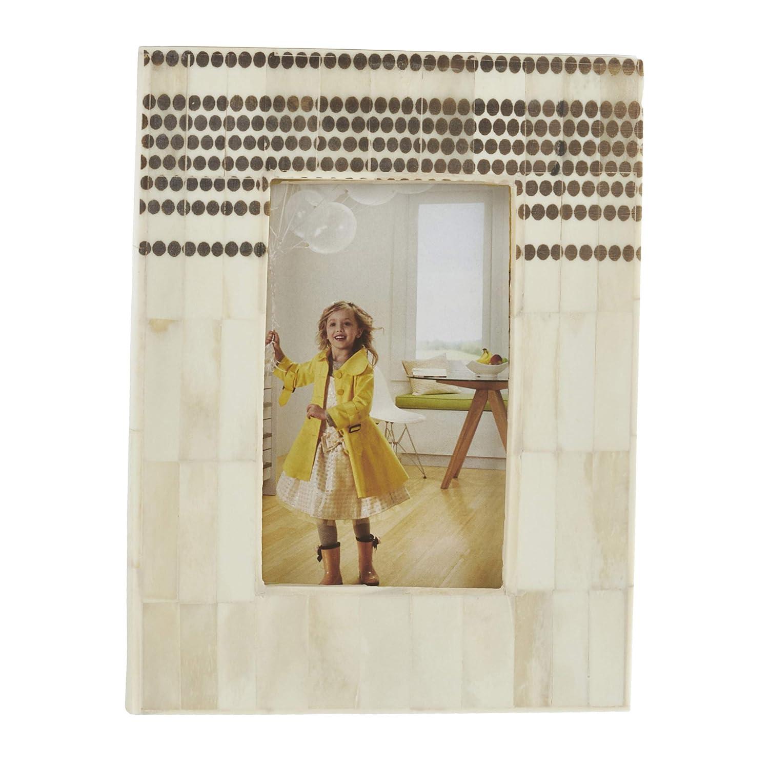 SARO PF198.I57 Wide Border Dotted Bone Photo Frame  Ivory