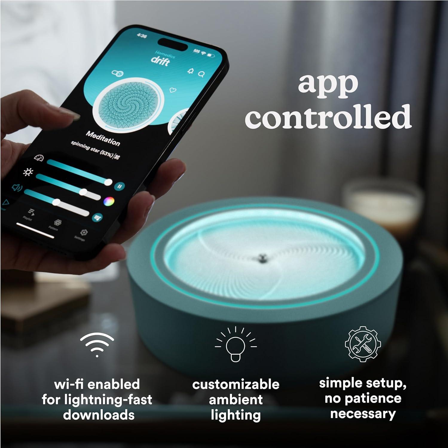 Homedics 11” Drift Sandscape, Compact Size, Zen Garden, Meditation Accessories, Decorative Sandscape, Smart LED Lighting, Wi-Fi Enabled (Green)