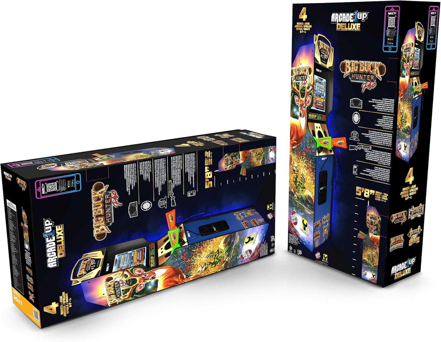 Arcade1Up Máquina Arcade Big Hunter Pro Deluxe, Gabinete Vertical de 5 Pies, 4 Juegos, Pantalla de 17 Pulgadas, Rifle de Acción con 2 Bombas Ligeras Incluido