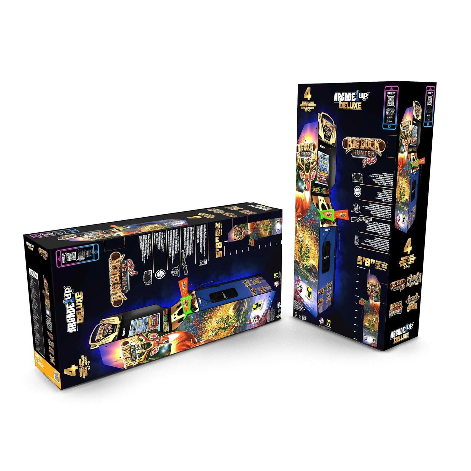 Arcade1Up Máquina Arcade Big Hunter Pro Deluxe, Gabinete Vertical de 5 Pies, 4 Juegos, Pantalla de 17 Pulgadas, Rifle de Acción con 2 Bombas Ligeras Incluido