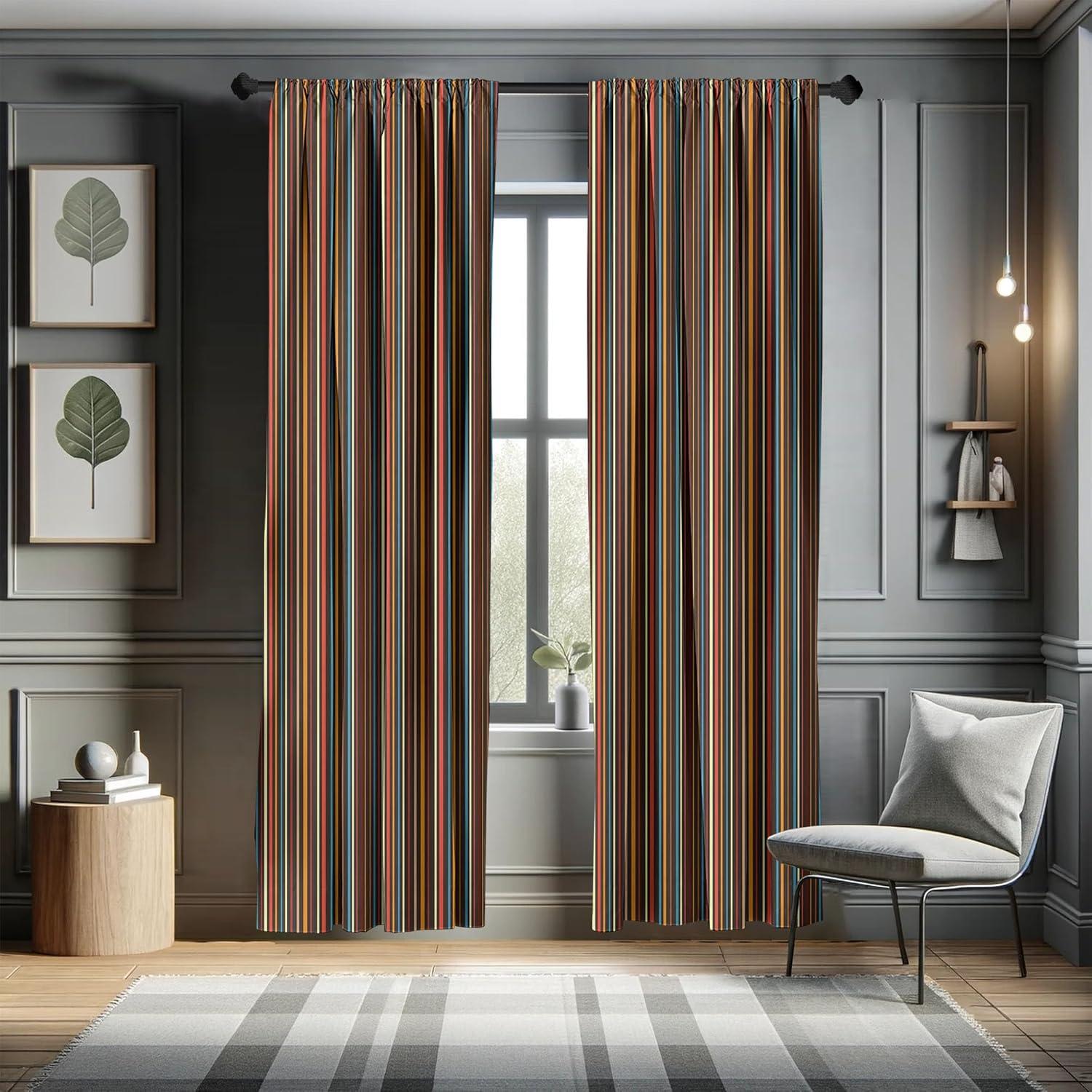 Striped Semi-Sheer Rod Pocket Curtain Panels (Set of 2)