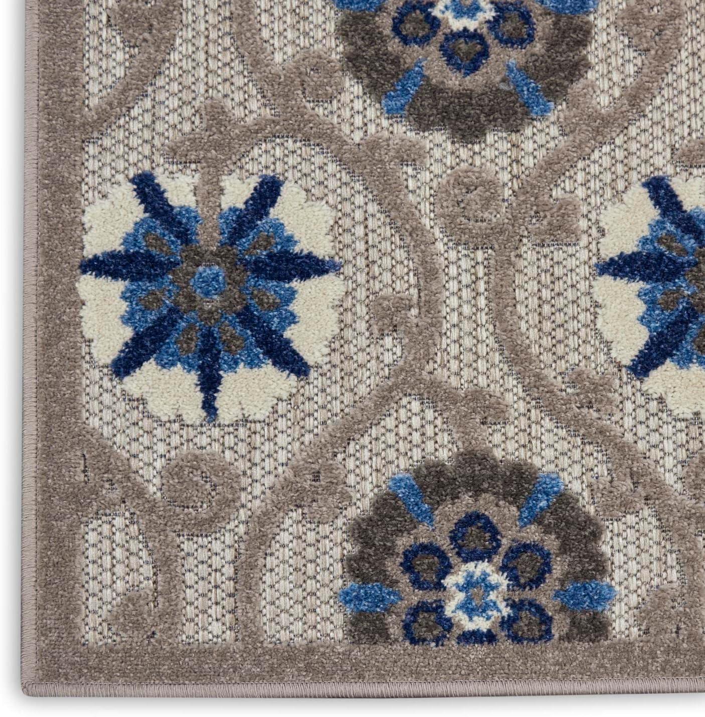 Nourison Aloha Contemporary Floral Flatweave High-Low Indoor Outdoor Area Rug Grey/Blue 3'6" x 5'6"