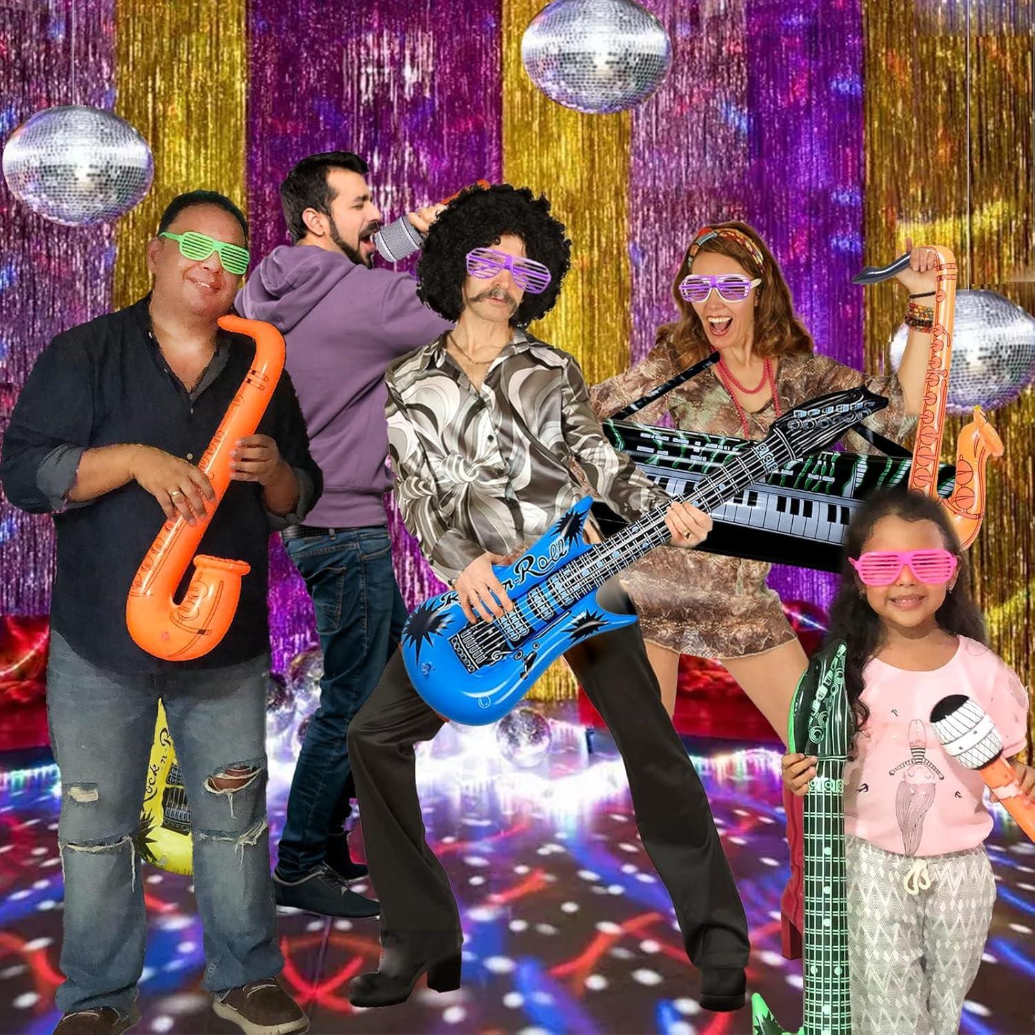 OuMuaMua Inflatable Rock Star Toy Set, 18 Pack Inflatable Party Props - 4 Inflatable Guitar, 6 Microphones, 6 Shutter Shading Glasses, 1 Saxophone and 1 Inflatable Keyboard Piano Inflatable Rock Toys