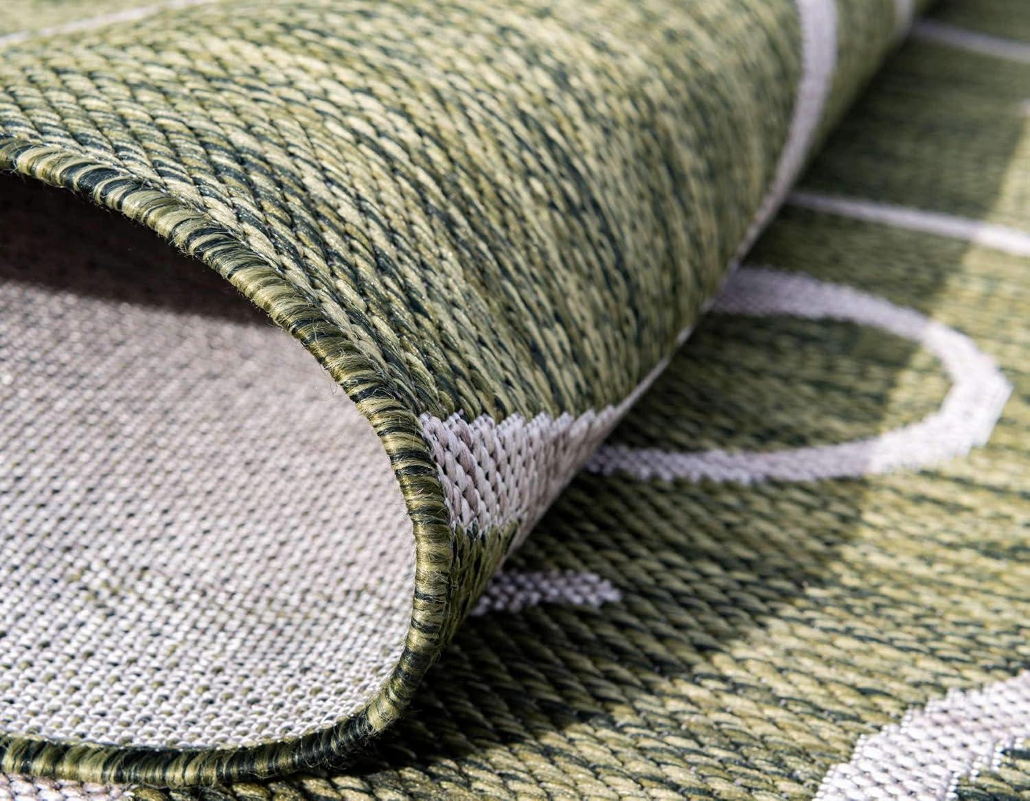 Unique Loom Outdoor Botanical Collection Area Rug - Curl (2' x 6' 1" Runner Green/Ivory)