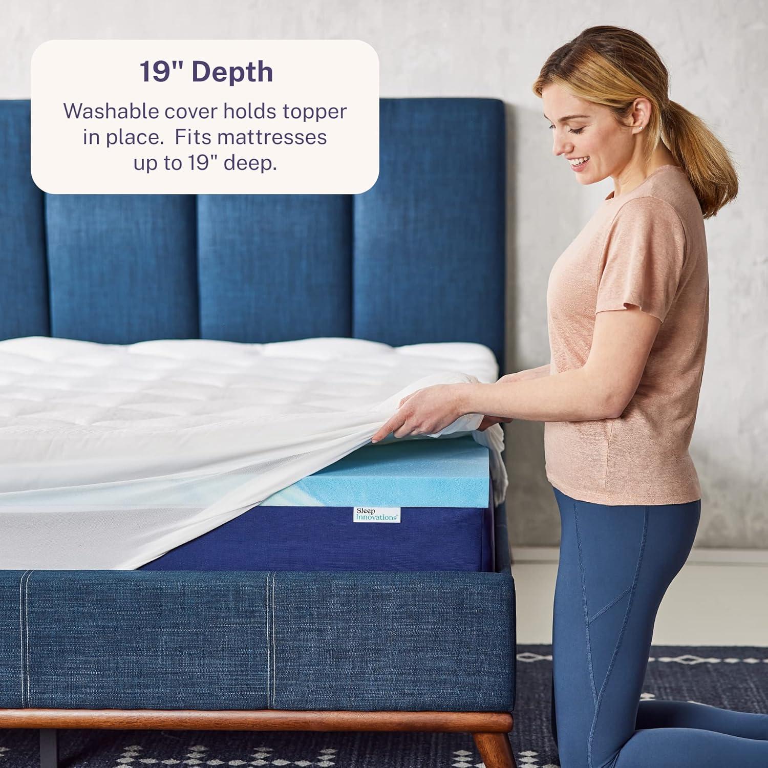 Sleep Innovations Sleep Innovations Cooling Comfort Gel Memory Foam Dual Layer Mattress Topper, 4 Inch, Pillow Top Cover