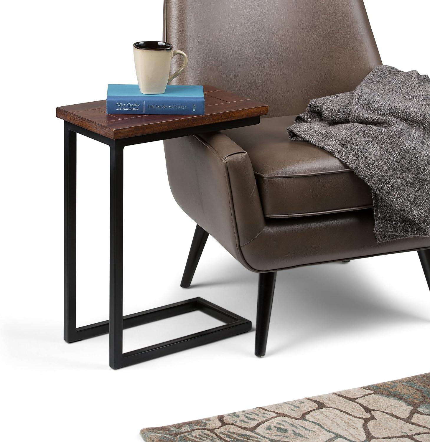 Simpli Home Skyler End Table in Dark Cognac Brown