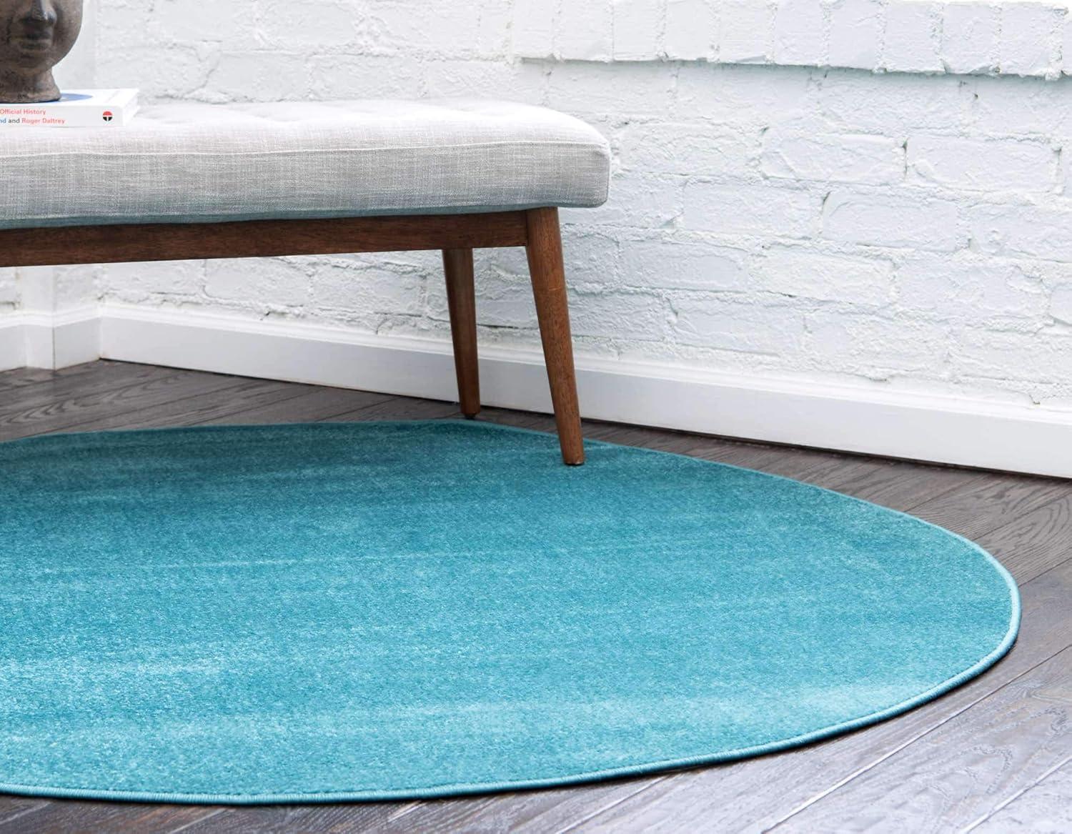 Teal Round Easy Care Synthetic Indoor Rug