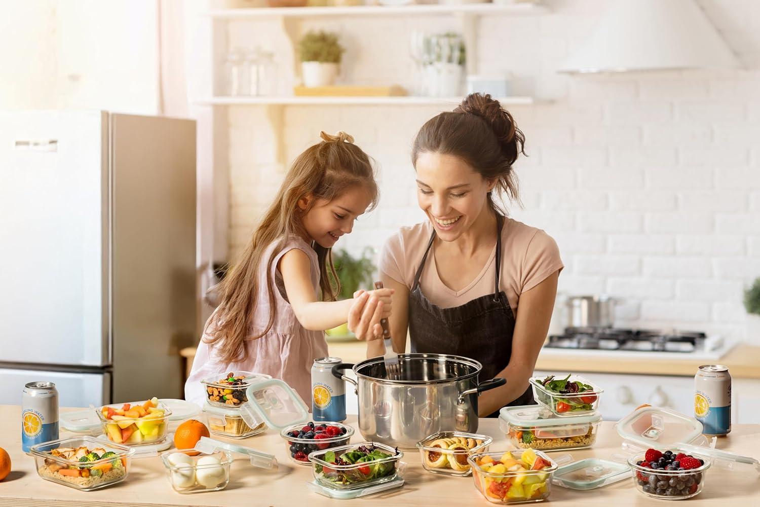 Razab 24 Pcs Glass Food Storage Containers with Lids, Bpa Free, Leakproof Meal Prep Container for Food and Vegetable Storage