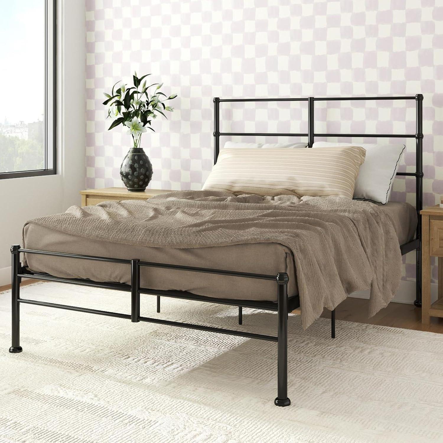 Mr. Kate Mackenzie Metal Platform Bed Frame with 3 Adjustable Mattress Heights Black