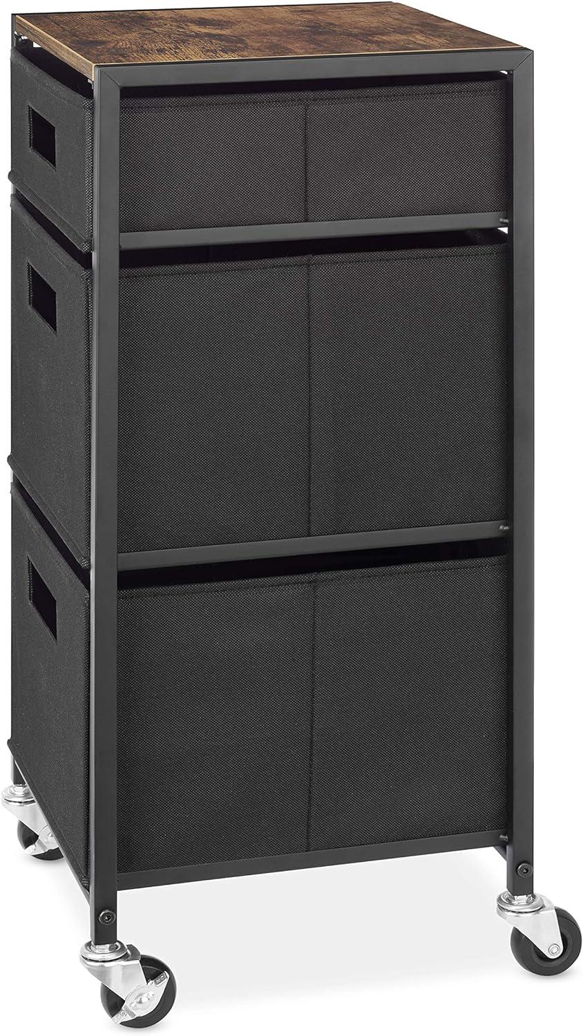 Whitmor Black and Brown Rolling 3-Drawer Storage Cart