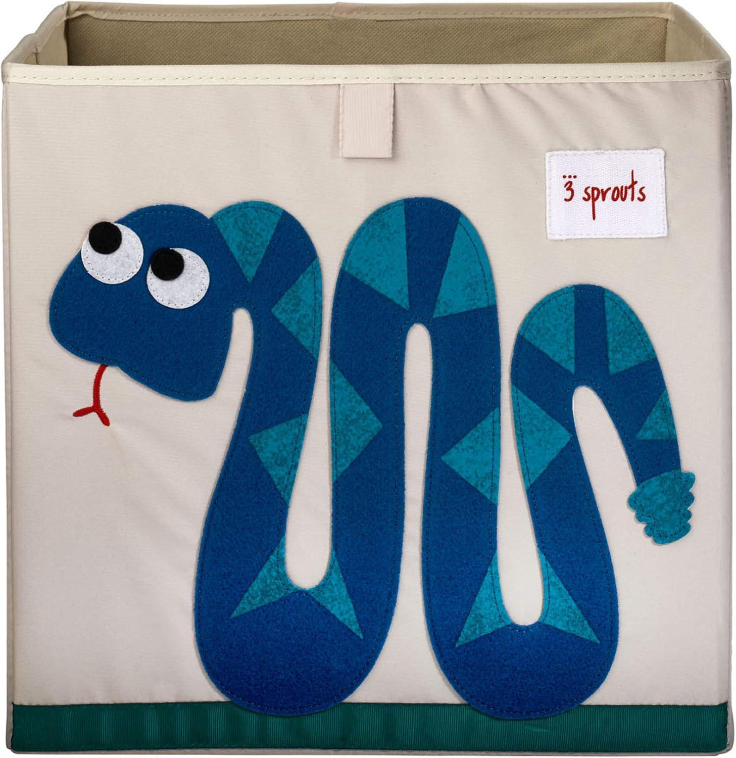 3 Sprouts Kids Childrens Foldable Fabric Storage Cube Bin Box, Blue Snake