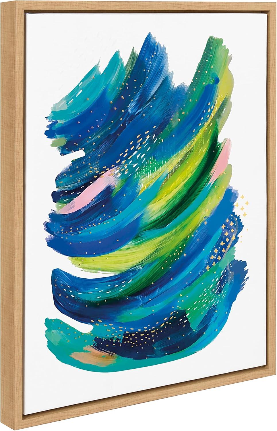 Kate and Laurel Sylvie Bright Abstract 2 Framed Canvas Wall Art by Jessi Raulet of Ettavee, 18x24 Natural, Modern Colorful Brushstrokes Art for Wall