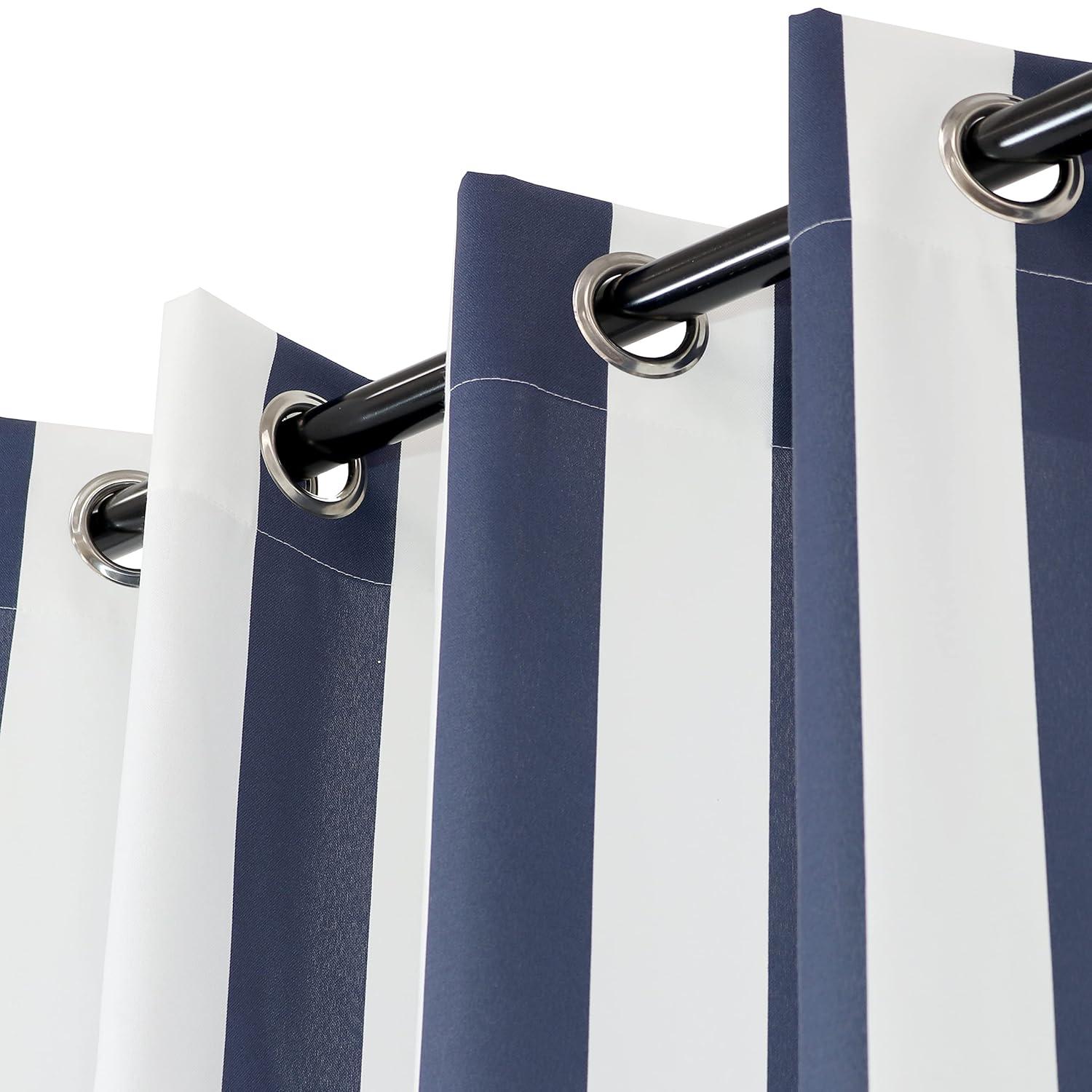Sunnydaze Modern 2-Piece Blue and White Stripe Light-Filtering Curtain Set