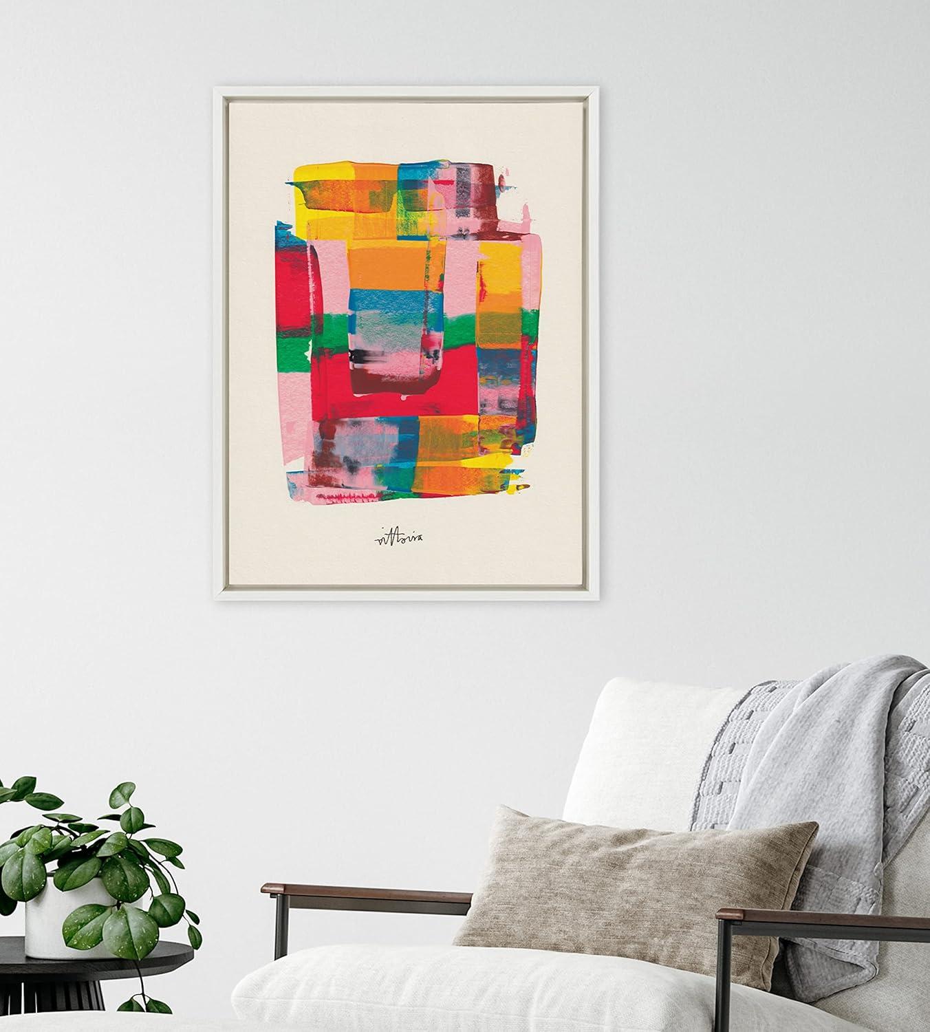 Kate and Laurel Sylvie Embrace The Excess Framed Canvas Wall Art by Amber Vittoria, 18x24 White, Modern Abstract Colorful Geometric Art for Wall Decor
