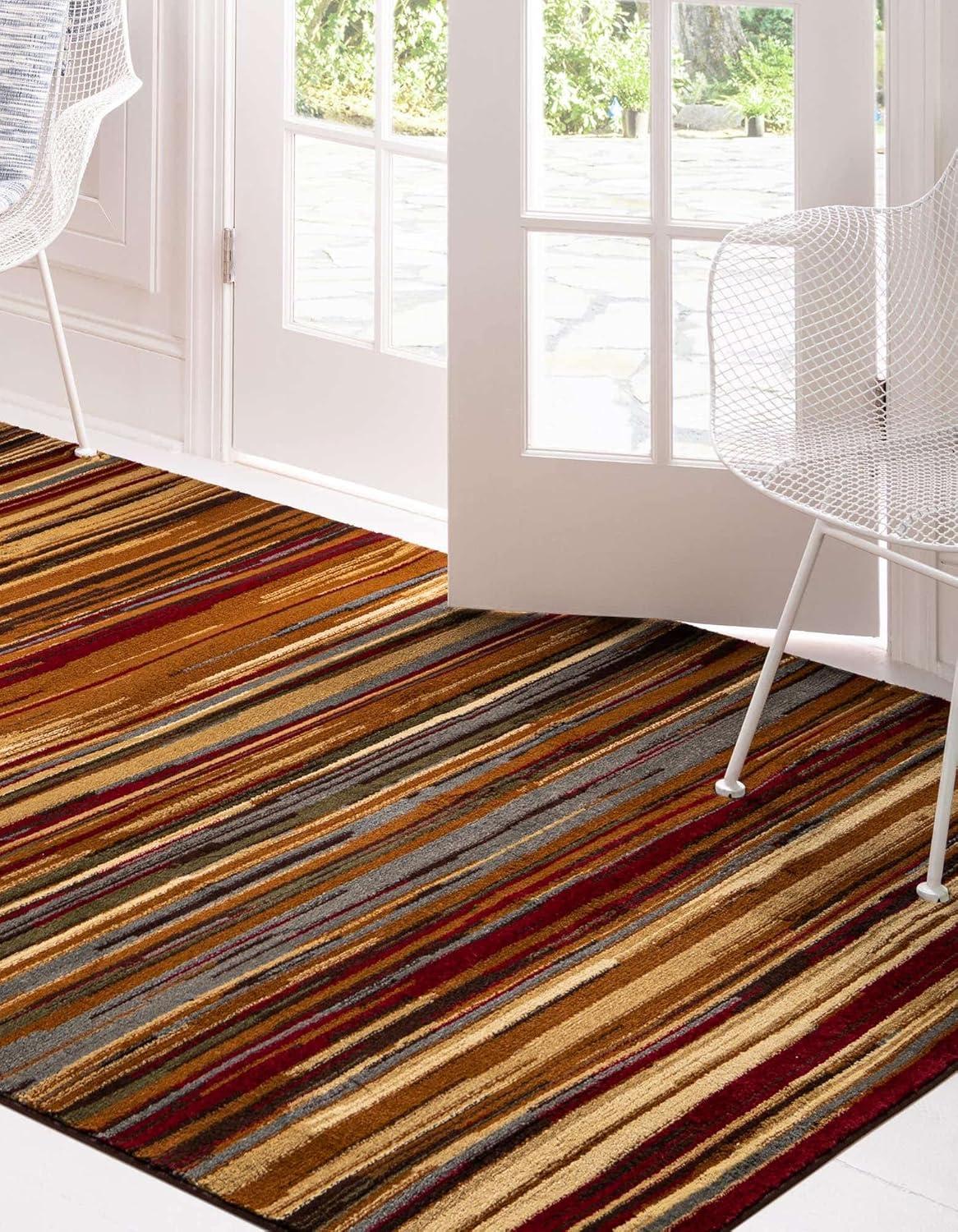 Barista Collection 7' x 10' Multicolor Striped Synthetic Rug