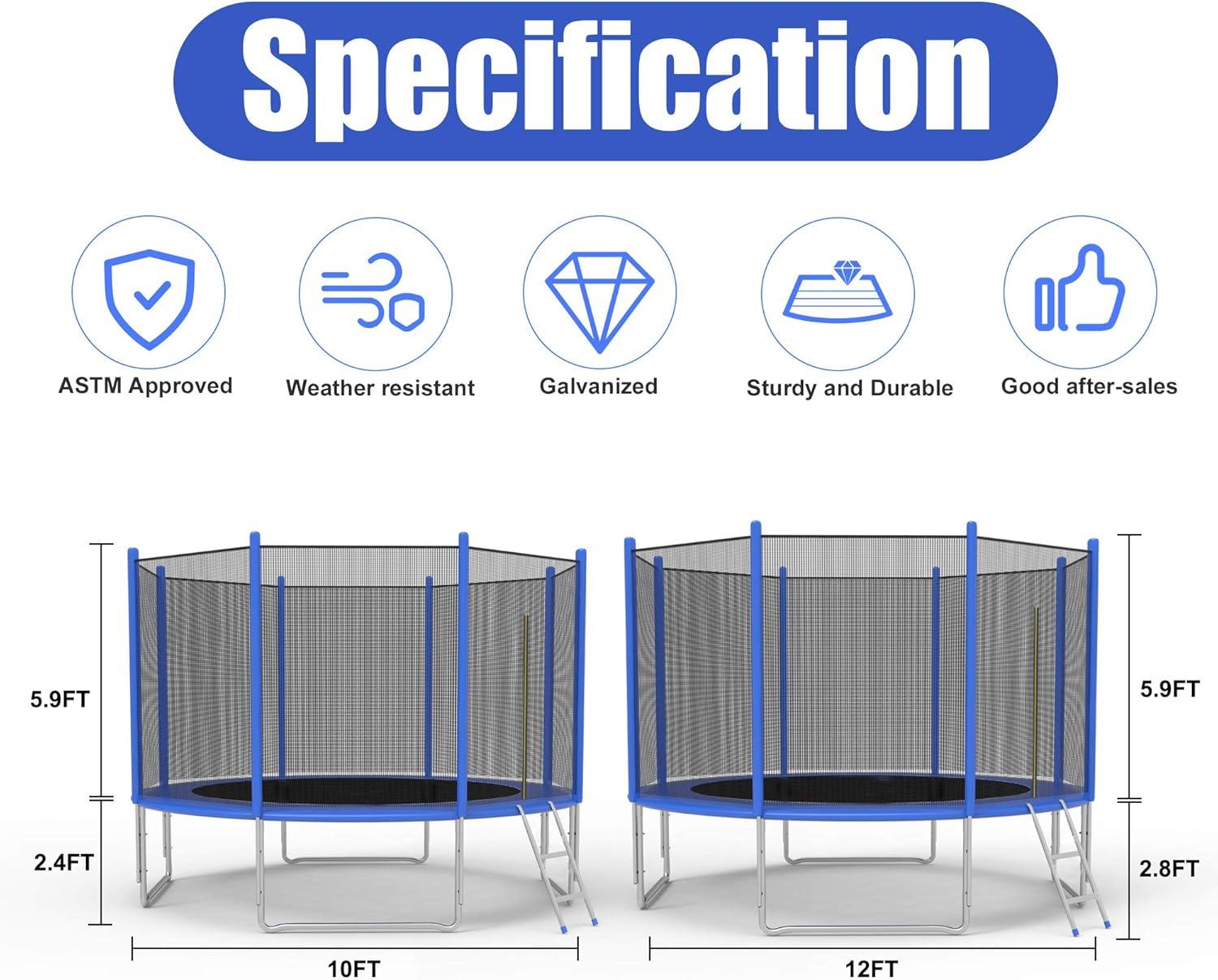 Karmas Product 10' Trampoline with Safety Enclosure Net and Spring Pad