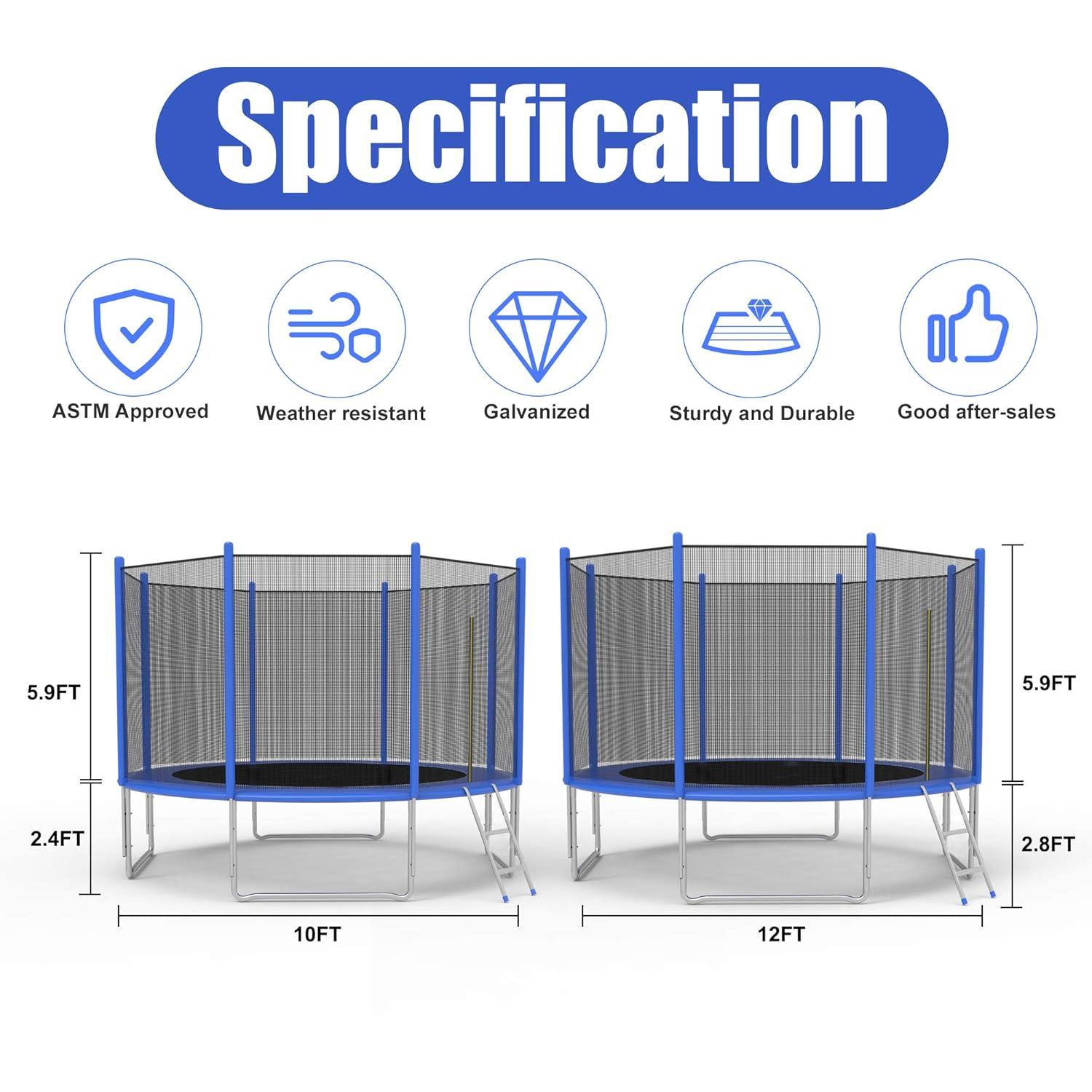 Karmas Product 10' Trampoline with Safety Enclosure Net and Spring Pad