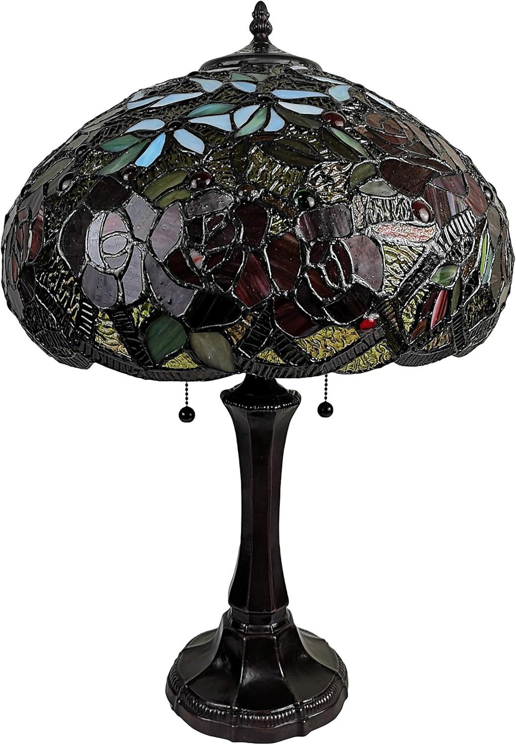 Amora Lighting  24 in. Tiffany Style Red Roses Table Lamp