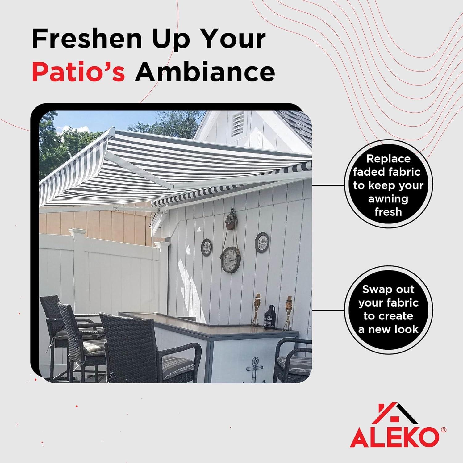 ALEKO 10'x8' Retractable Patio Awning Fabric Replacement, Grey White Striped Color