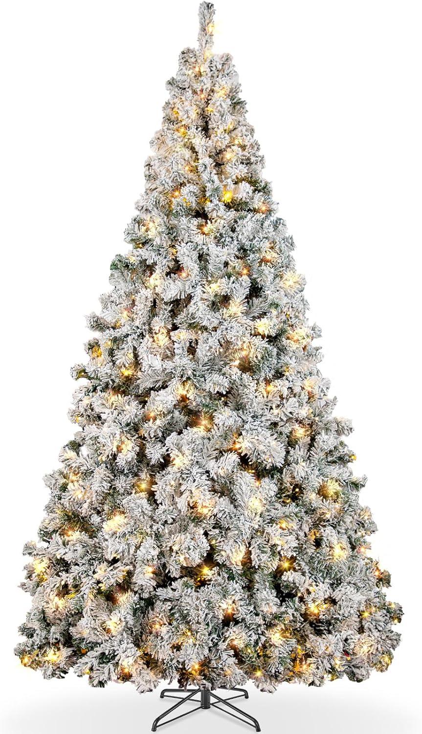 6ft Snow Flocked White Christmas Tree with Warm LED Lights