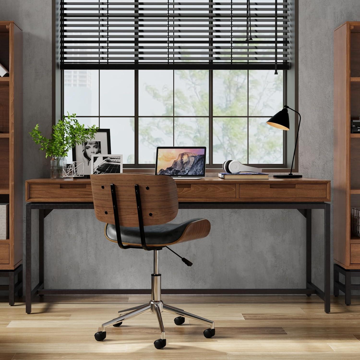 Walnut Veneer Executive Desk with Drawer and Keyboard Tray