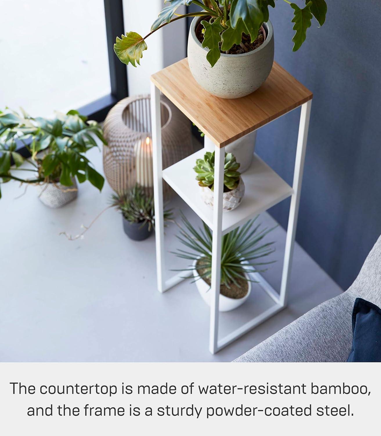 Yamazaki Home Two-Tier Display and Storage Shelf, White, Steel + Wood