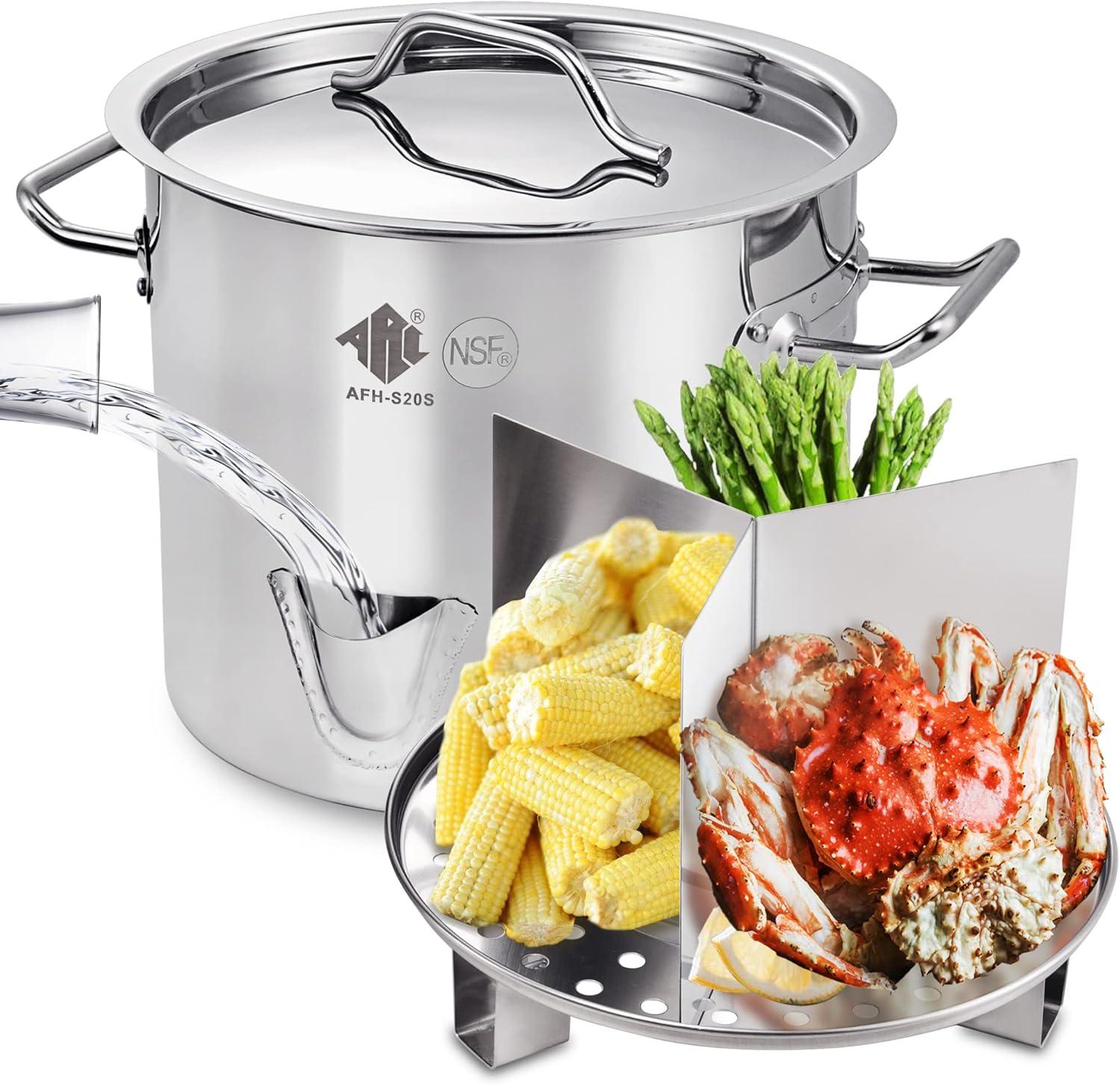 ARC USA Three in One 10 Gallon 40QT Stainless Steel Stock Pot Tamale Steamer with Lid & Steamer Rach