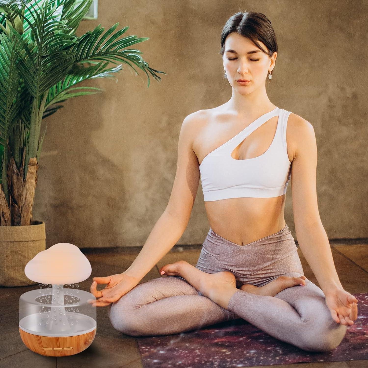 Weljoy Zen Raining Cloud Night Light Aromatherapy Essential Oil Diffuser Micro Humidifier Desk Fountain Bedside Sleeping Relaxing Mood Water Drop Sound (White) (White)