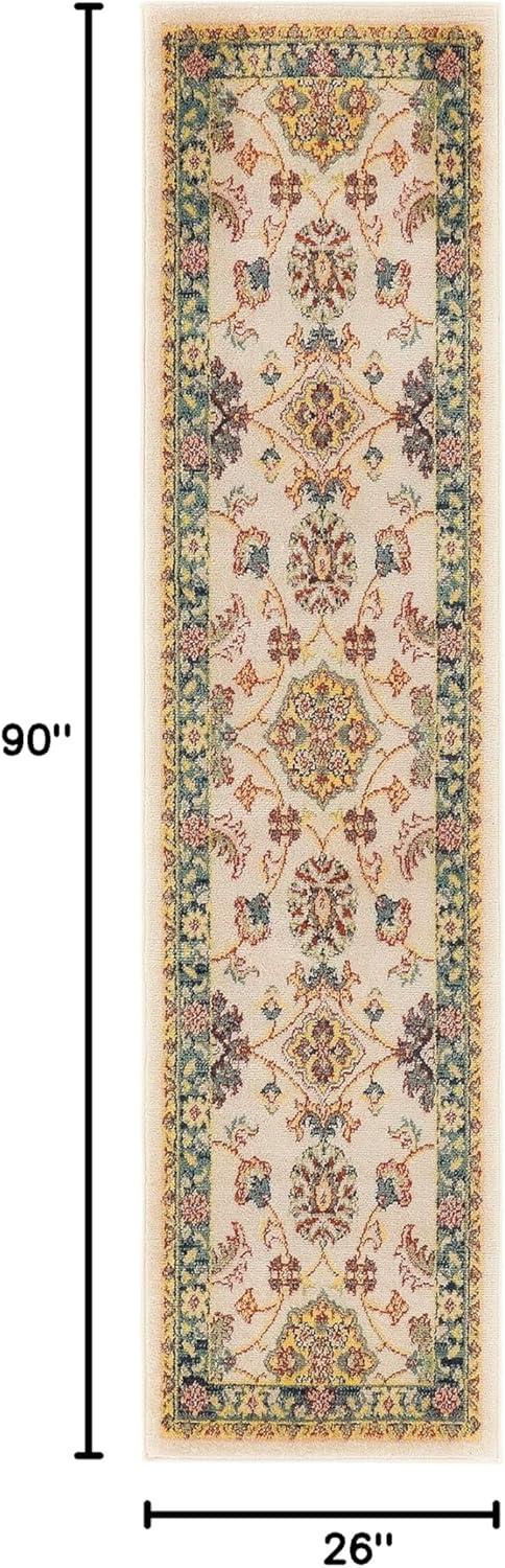 Nourison Essentials Floral Persian Indoor Outdoor Rug Ivory Gold 2'2" x 7'6"