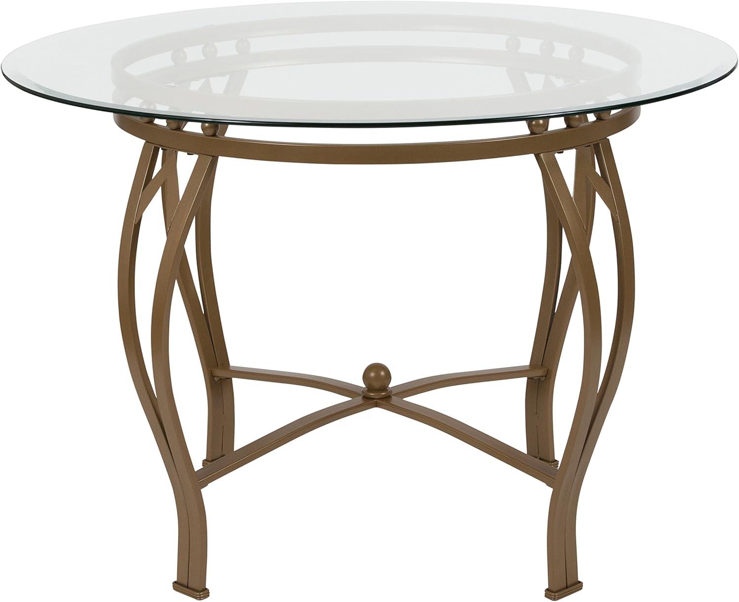 Syracuse Round Glass Dining Table with Bowed Out Metal Frame