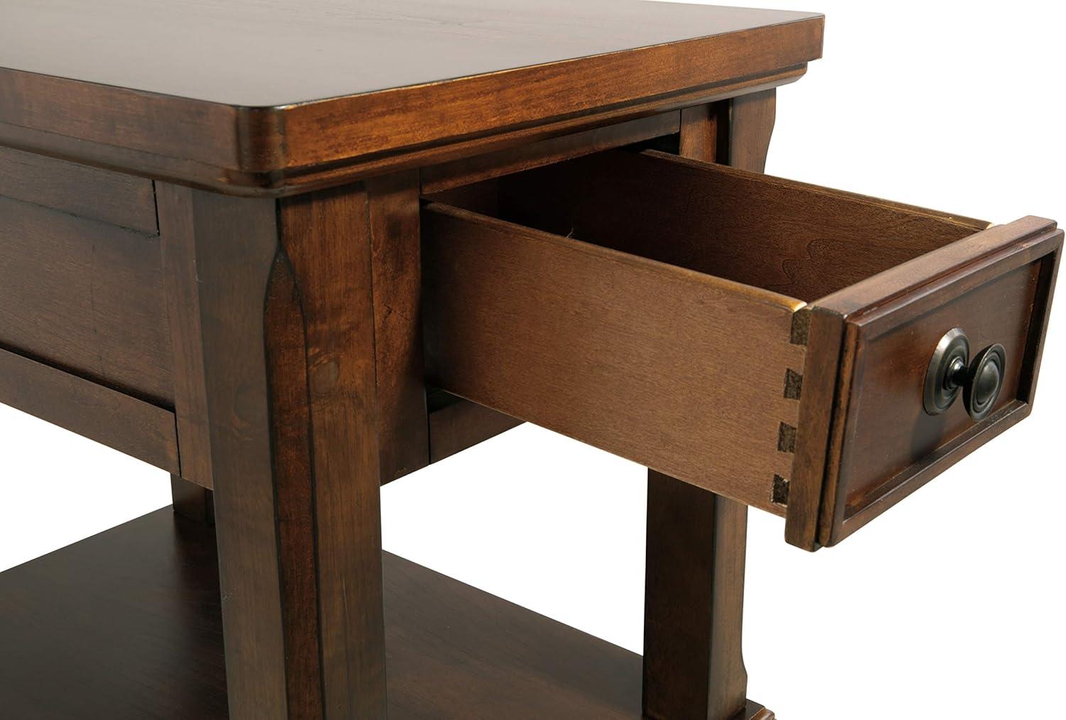 Dark Brown Rectangular Wood End Table with Storage