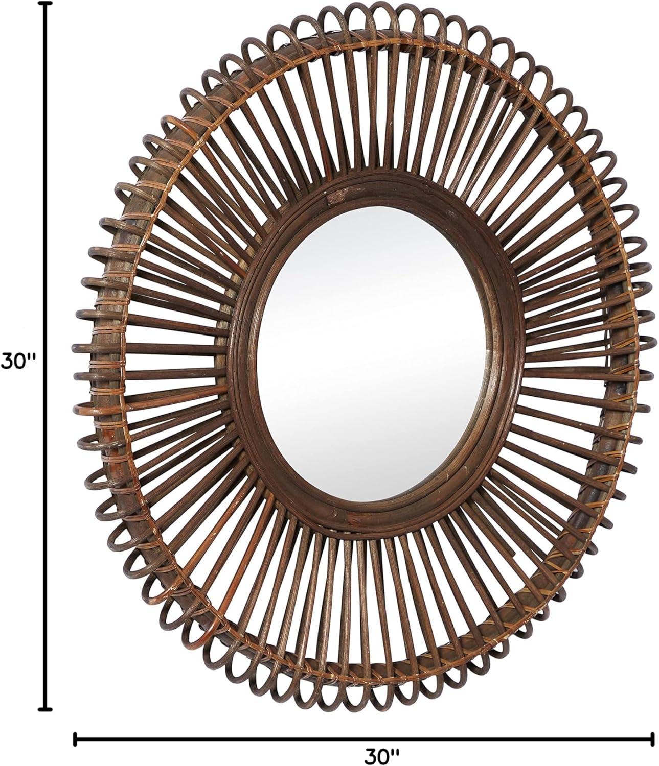 DecMode 30"W, 30"H Round Wall Mirror, Brown