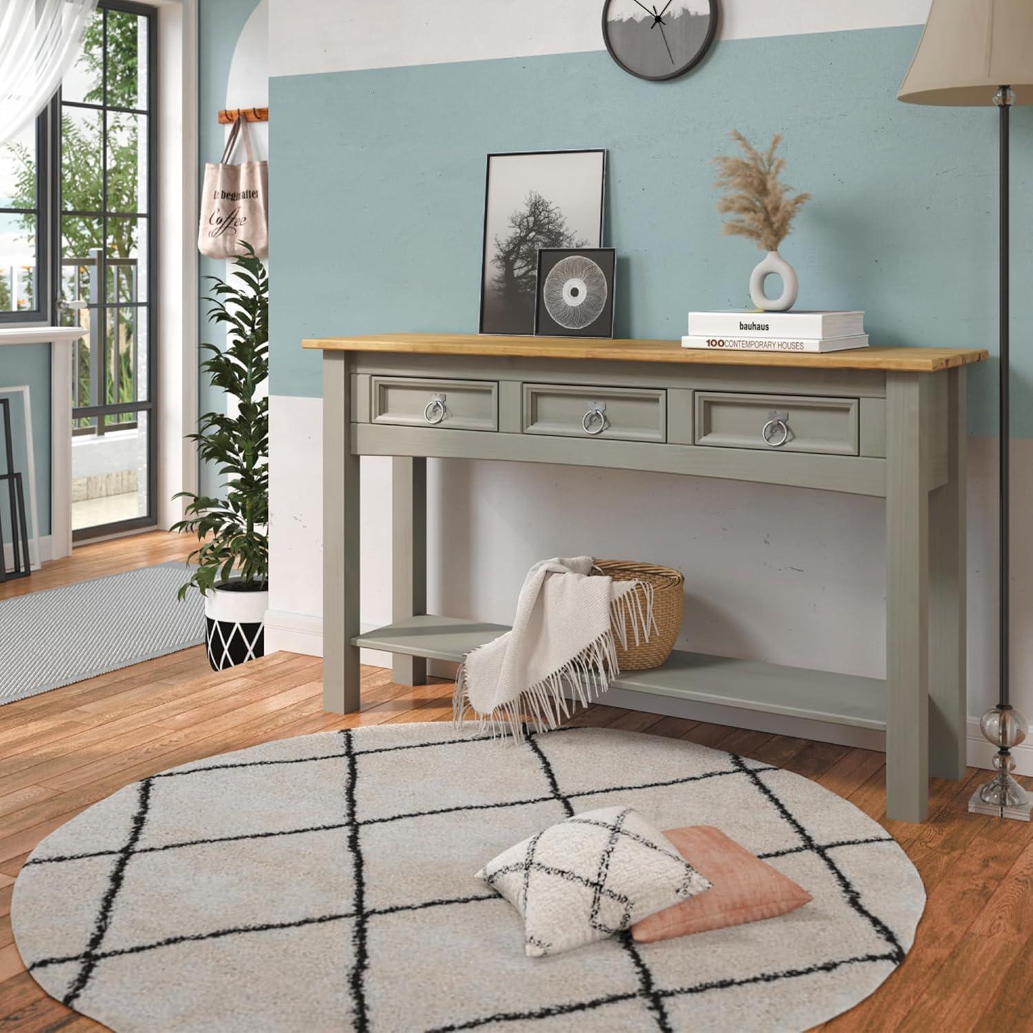 Bridge Brazil Wood Hall Table Console 3 Drawers Corona | Furniture Dash - N/A Gray wash, tops in antique brown color stain. Stained