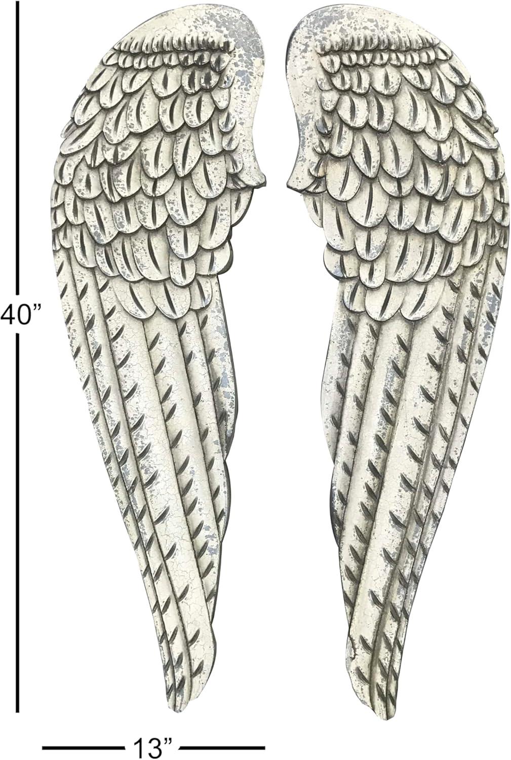 Wood Bird Carved Wings Wall Decor Set of 2 White - Olivia & May: MDF Vintage Style, Angel Relief Sculpture