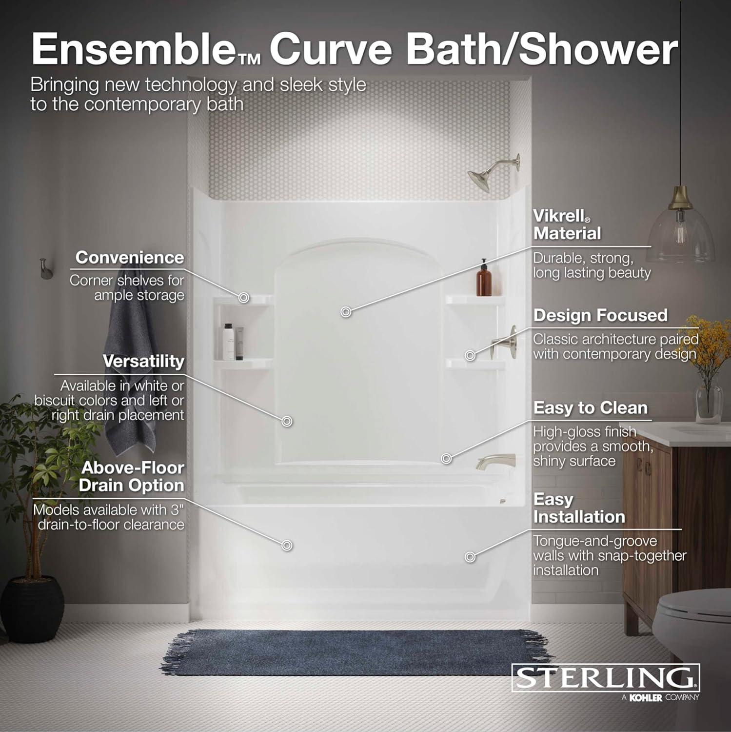 Ensemble 32 in. x 60 in. x 74 in. Bath and Shower Kit with Right-Hand Drain in White