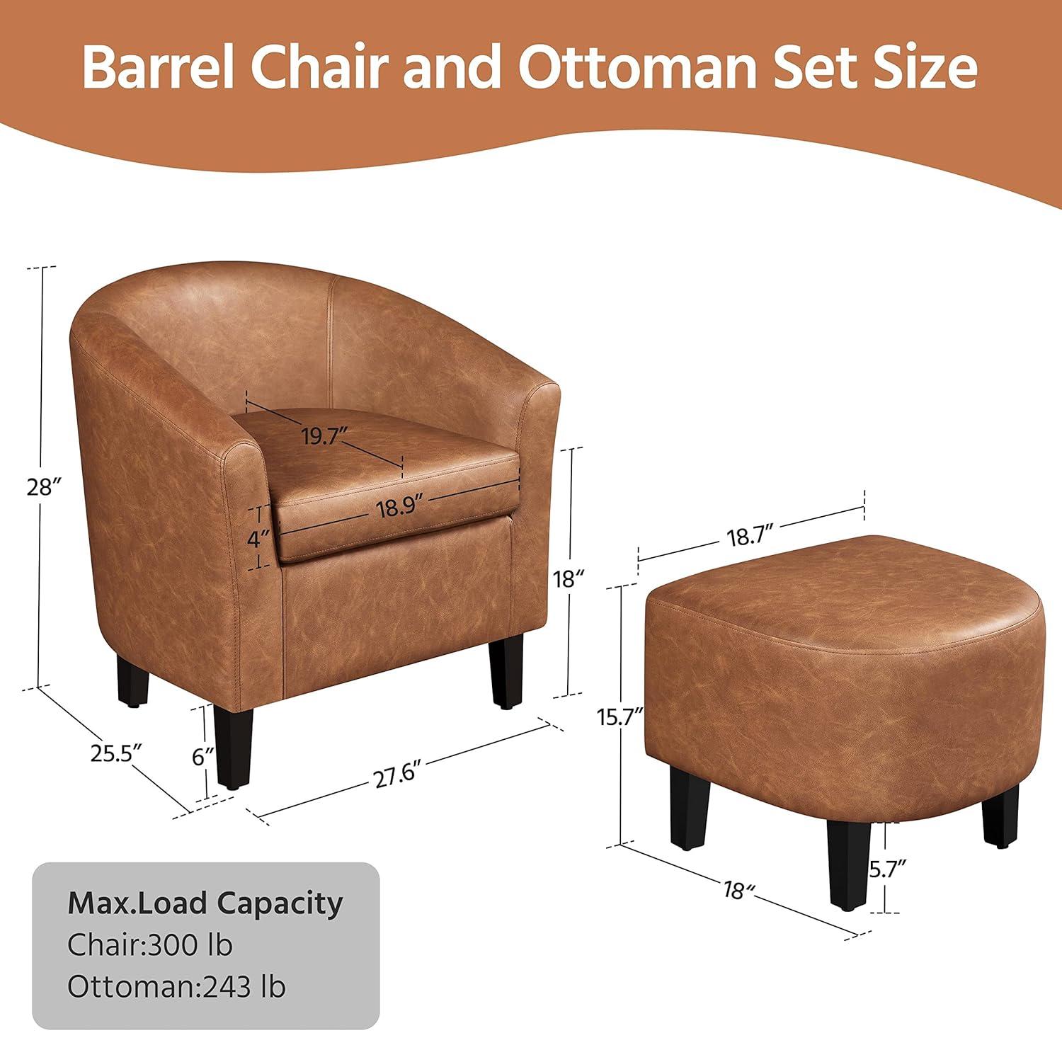 Topeakmart Faux Leather Club Accent Chair and Ottoman Set for Living Room, Brown